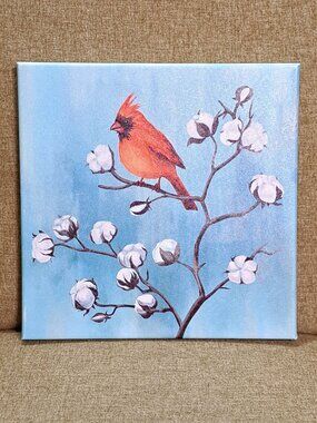 Red Cardinal on Cotton Branches Canvas Print